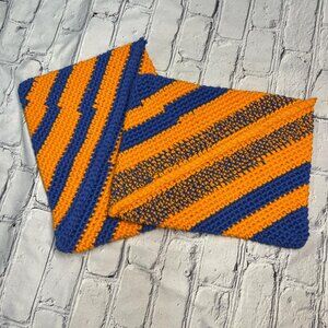 Handmade 2‑Pack Cotton Hot Plate/Pot Holder Set — Orange & Blue Boho Kitchen